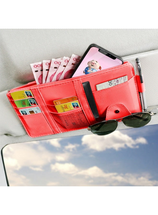 Car Visor Card Clip Organizer - Glasses Clip, Ticket Holder, Document Storage - Interior Accessories for Car Sun Visor(Red) - Image 2